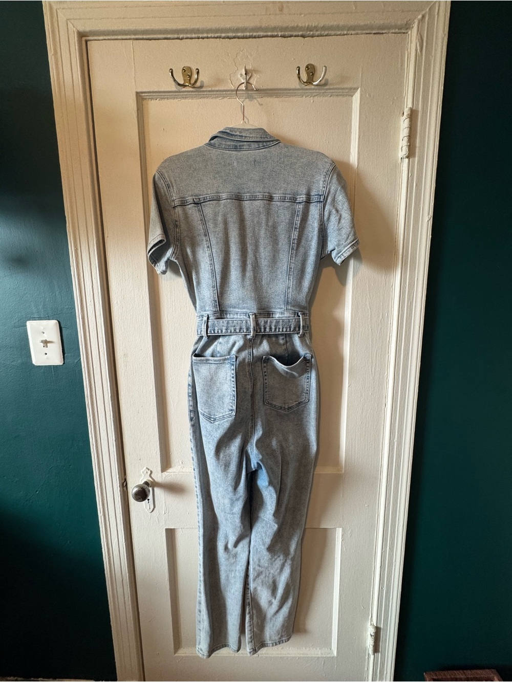 Good American Light Blue Denim Jumpsuit with Tie Belt - Picture 4 of 4